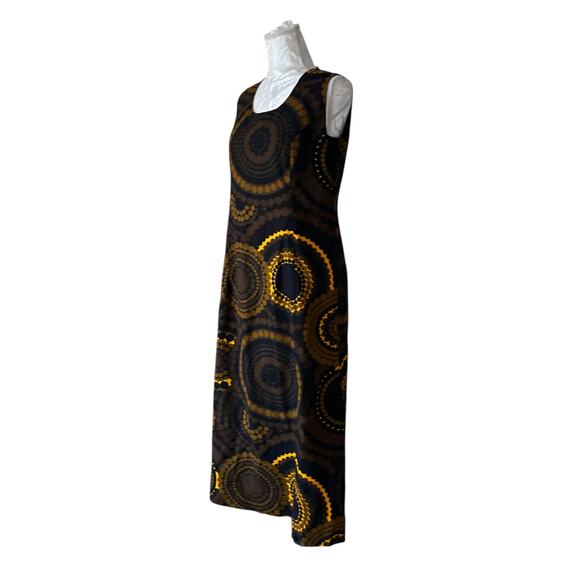 Vintage Brown Yellow Abstract Shift Dress Womens Sz Small Sleeveless Maxi Earthy - Picture 15 of 15